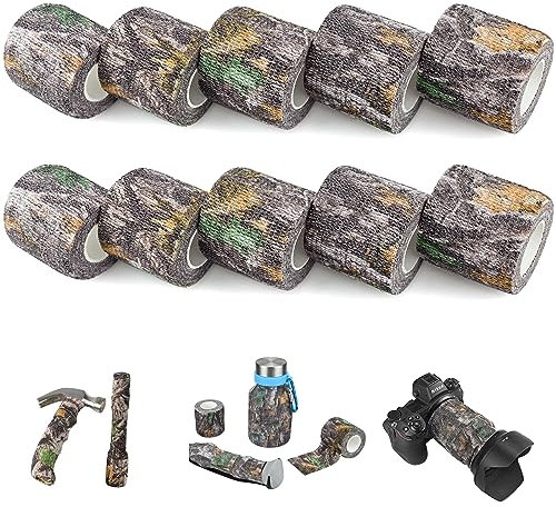 XunHe Camo Tapes, 10 Rollen Multifunktionales Stealth Camouflage Tape Stoffwickel Selbstklebender Vliesstoff Band Camo Stretch Bandage für Taschenlampe, Teleskop, Fahrrad (5CMx4.5M)