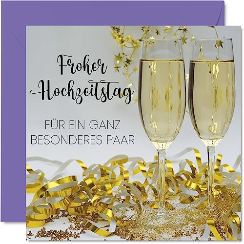 Stuff4 Karte Hochzeitstag Jahrestag - Weingläser - Niedliche Romantische Hochzeits-Jubiläum Karten für Freundin Freund Ehefrau Ehemann Partner Ihn Ihr, 145 mm x 145 mm Hochzeitskarte Grußkarte