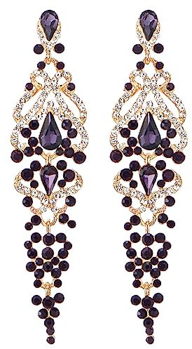 Art Deco Viola Cristallo Strass Cluster Chandelier Lampadario Lunga Pendenti Statement Dichiarazione Orecchini, Festa