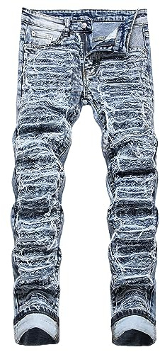Baylvn - Jean pour homme, style designer, déchiré, usé, stretch, avec patchs, skinny, 48