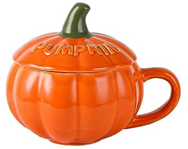 Storaffy Citrouille Halloween | Tasse à café Citrouille en céramique | Tasse Automne citrouilles Mignonnes avec Couvercle et cuillère | Tasses à thé au Lait durables, Cadeaux d'halloween pour Amis