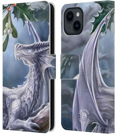 Head Case Designs Officially Licensed Anne Stokes Snow Dragon Yule Leather Wallet Case Compatible With Apple iPhone 15