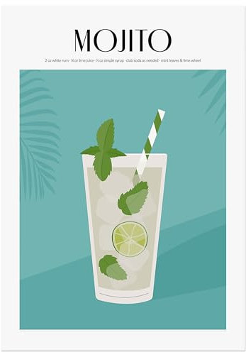 JUNOMI® Mojito Poster 50x70 cm, Cocktail, Longdrink, Bar, Getränke, Cocktail Set | Ohne Rahmen