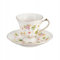 VILLA ITALIA - WALENCJA Teetassen Set mit Teller - Creme - Blumig Porzellan Kaffeebecher 180 ml - Tasse mit Untertasse - Steingut Geschirr