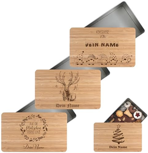die-veredler Personalisierte Keksdose mit Namen Stollenbox Metalldose für Christstollen mit Wunschnamen persönliches Geschenk für Weihnachten Plätzchendose Weihnachtskekse (Rechteckig 2700ml)