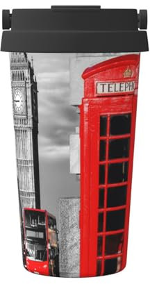 BUULOO Thermobecher aus Edelstahl, wiederverwendbar, Motiv: England, Großbritannien, Retro, London, Telefon, Reise-Kaffeetasse mit Deckel, Thermo-/Eis-Kaffeetasse für Auto/Outdoor/Picknick/Büro.