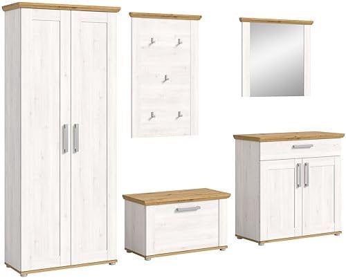 xonox.home Garderobe Verona 5tlg. Set Garderobenkombination Garderobenschrank Garderobenmöbel Flurmöbel-Set Flursystem Stauraumlösung in Sibiu Lärche Nb. Absetzung Artisan Eiche Nb.