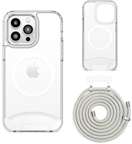 Lawonda Handyband kompatibel mit iPhone 14 Pro(6.1 Zoll), Necklace Hülle mit Bands Handyhülle für zum Umhängen, Magnetisch Case mit Handykordel,Stoßfeste Schutzhülle zum Umhängen Kordel, Klar