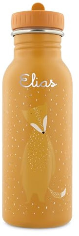 Trixie Baby Personalisierte Edelstahl Kindertrinkflasche (500ml) Fuchs mit Namen für Mädchen und Jungen - Auslaufsicher, rostfrei & kinderfreundlich