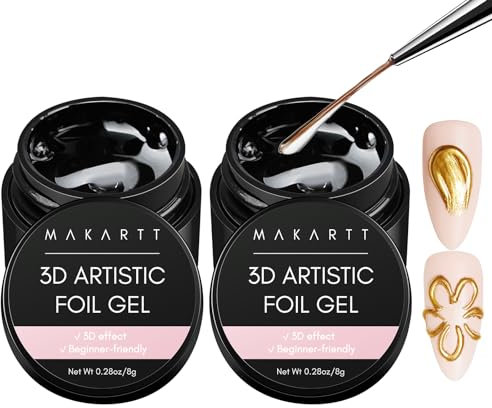Makartt 3D Nail Art Foil Kleber - 2 Stück 8g Transferfolie Nägel uv gel, Folientransfergel für Nagelkunst,Charm Nagel Folien, lineares/Shell/Ripple Design Nagelstudio DIY UV Lampe