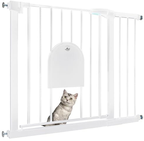 Froadp Türschutzgitter Baby Treppengitter 95-105cm Kindergitter ohne Bohren Türgitter mit Tür für Hunde und Katzen Beidseitig Schwenkbar Absperrgitter Automatisch Haustier Gittertür, Weiß