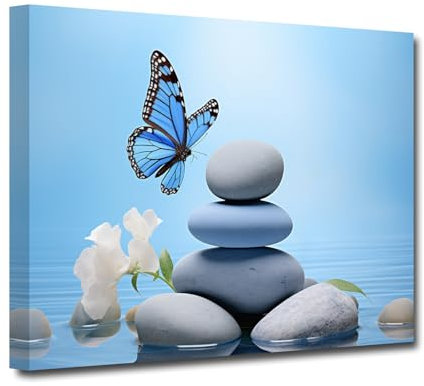 CXHOSTENT Zen Canvas Wall Art White Orchid and Stones Picture Prints Butterfly Spa Painting Bathroom Decor for Spiritual Meditation Yoga Room Framed (Zen-3, 30.00 x 45.00 cms)