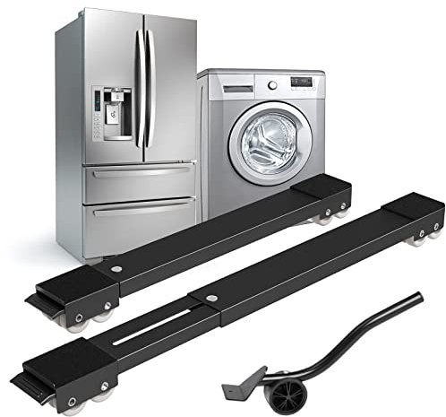 Adjustable Mini Refrigerator Stand, Movable Furniture Roller Base Bracket with Brake Wheels and 1 Crowbar, The Length Can Be Adjusted Freely To Suit The Size Of Different Furniture