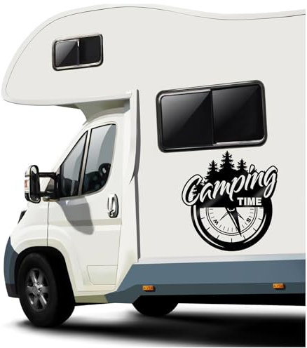 Finest Folia Autoaufkleber Camping Time 50x47,6cm Aufkleber Kompass Sticker Windrose für Wohnmobil Wohnwagen Camper Auto wetterfest selbstklebend KX097 (Schwarz Glanz)