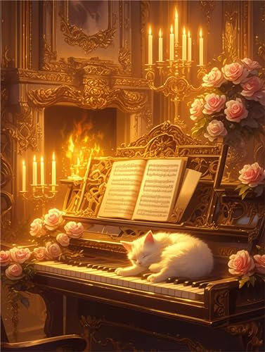 Peinture par Numéros Adultes DIY, Klavier Peinture par Numéros Katze Peinture Numero Petite 20x30cm, Loisirs Créatifs Adultes Paint by Numbers, Livrée avec Peinture et Pinceau, Decoration Chambre