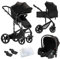 Nine point nine Kinderwagen 3 in 1, Kinderwagen Set mit Umkehrbarem Doppelschiebemodus, Kombikinderwagen 3 in 1 mit Großer Bequemer Babywanne, Rahmen Aluminiumlegierung (588 Black)