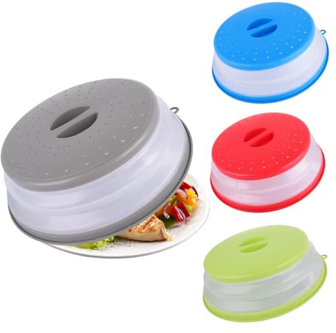 YOUNTHYE 4PCS Microwave Cover for Food, Microwave Plate Cover Collapsible Microwave Food Cover 26.5cm/10.5inch Large Microwave Lid with Steam Vents and Handle for Fruit Vegetables Basket Strainer