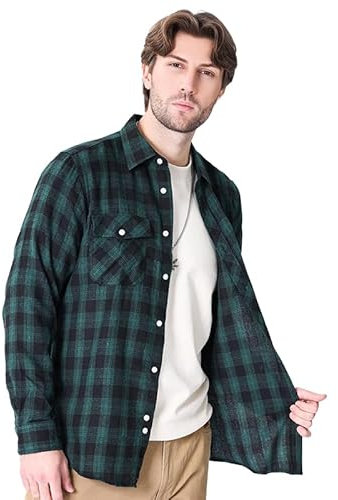 Iris Sprite Chemise à carreaux pour homme - Chemise à carreaux en flanelle décontractée - Chemise à carreaux régulière à manches longues avec poches, Vert, XXL