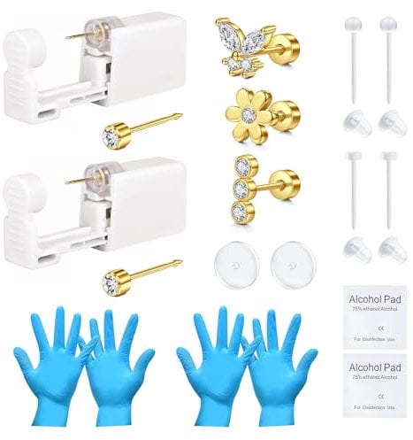 VFUN Self Ohrlochpistole,Einwegartikel Ohrlochpistole Gold Silber Ohrloch Stecher Set Kit Werkzeug Für Bussiness Pierce Selbst Zu Hause