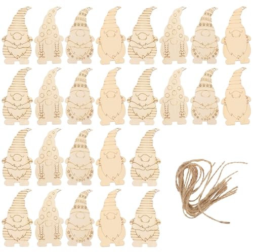 Operitacx Weihnachtszwerg-Ornamente Aus Holz 40 Stück Holzelfen-Ausschnitte Unvollendeter Zwerg-Weihnachtsbaumschmuck Geschenkanhänger Aus Holz Weihnachtliche Holzscheiben Zum Selbermachen