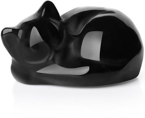 QINJIEJIE Obsidian Katzen Deko Kristalle Heilsteine Schwarze Katze Figuren Dekor Geschenk für Katzenliebhaber Edelsteine Glück Kätzchen Geschenke für Frauen