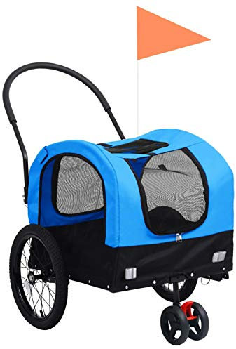 LAPOOH 2-in-1 Tier-Fahrradanhänger und Jogger, Hundeanhänger, Hundewagen, Hundefahrradanhänger, Comfort Wagon, Fahrrad Anhänger Tier, Fahradanhängerrad, Blau und Schwarz