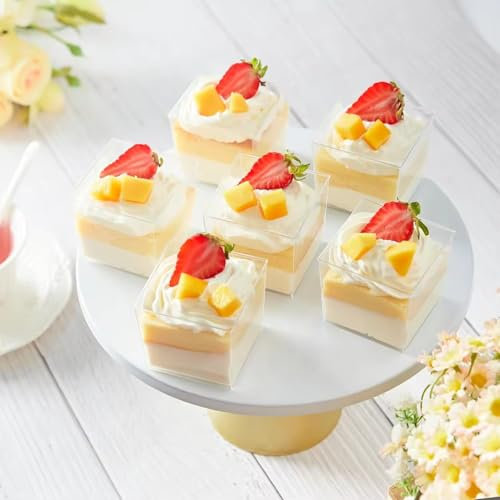 Cup King 10Pcs Dessert Cups, Short Square Plastic Dessert Cup, Parfait Appetiser, Trifle, Fruit Cocktail, Cheesecake, Ideal for Weddings, Birthday Parties, Dessert Pots, Re-usable Clear Plastic