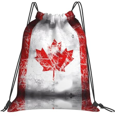 GaxfjRu Retro-Rucksack mit Kanada-Flagge, Kordelzug, wasserdicht, mit verstellbaren Trägern, vielseitige Taschen, weiß, One size