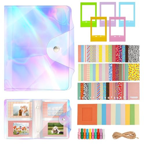 87 Pcs Mini Photo Album Instant Camera Accessories 64 Pockets for 2 * 3inch Photo Colorful Photo Film Frame Stickers Wall Hang Frames Compatible Fujifilm Instax Mini Film/Polaroid Film Instax Mini