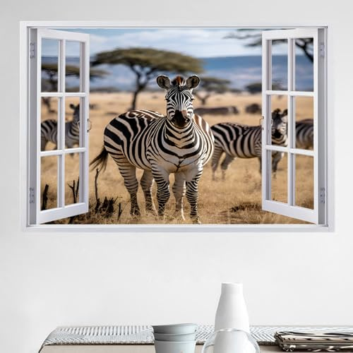 3D Wandtattoos Durchbruch Wandbild Zebra-Savanne Kinderzimmer Aufkleber Wandaufkleber Tierbaum Wandsticker für Kinderzimmer Junge Mädchen Teenager Zimmer Wohnzimmer Schlafzimmer