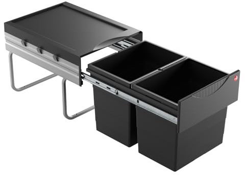 Hailo Abfallsammler 3642701 | Raumspar-Tandem 2x 18 Liter | ab 40cm Schrank mit Drehtür | 346 x 475 x 336 mm | Kunststoffteile Schwarz