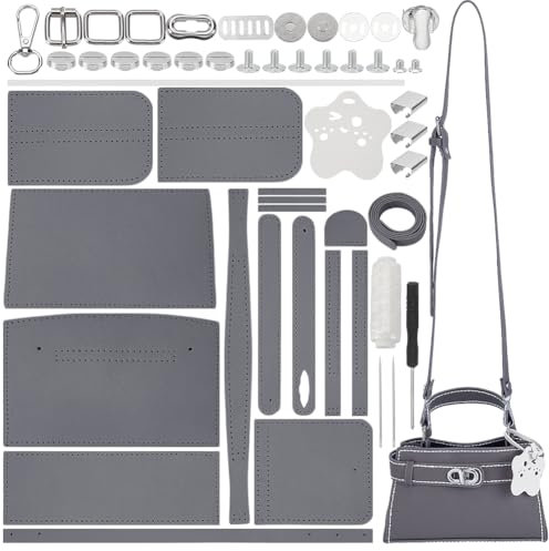 WADORN DIY Set Zur Herstellung Handgefertigter Beuteltaschen, Set Zur Herstellung von Crossbody Handtaschen Aus Kunstleder DIY Handtaschen Für Damen Näh Bastelmaterial 20x7x12cm, Grau