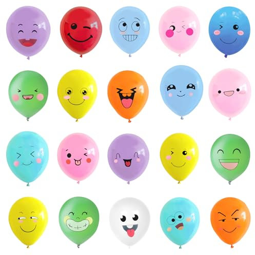 100 Stück Emotion Serie Latex Luftballons, RosyFate 12 Zoll Luftballon Smiley, Verschiedene Miene Laune Ballons, Luftballons Bunt, für Kinder Geburtstag Mottoparty Dekoration