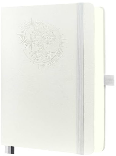 Mlife Notizbuch B5 mit Lebensbaum-Design–300 Seiten,100g Papier,PU-Cover,elastisches Band,Stifthalter,3 Lesezeichen–Ideal für Beruf, Studium & Geschenk(Weiß)