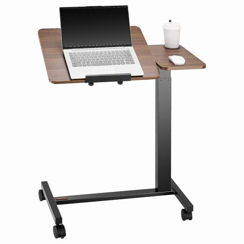 VEVOR Overbed Table, Mobile Bed Side Table with Flip Desktop and 4 Wheels, Height & Angle Adjustable Rolling Laptop Desk with Cup Holder, Portable Over Bed Desk for Home, Office, Study, Wood + Black