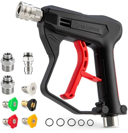 Short Pressure Washer Gun with 1/4 QC,with 5 Spray Nozzle Tips | 4350 PSI High Pressure Washer Gun,3/8'' Male Plug and M22-14/15mm Fittings, Power Washer Gun Compatible with Foam Cannon