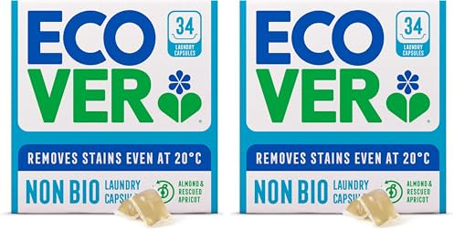 Ecover Non-Bio Washing Capsules - Laundry Capsules/Tablets - Laundry Detergent with Clean and Fresh Almond & Rescued Apricot Scent, 1x Pack of 68 Capsules/Tablets