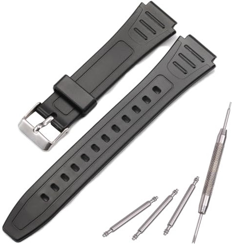Gummi-Uhrenarmband, kompatibel mit Casio W800HG W-800H Serie, Ersatzarmband aus Kunstharz (Stahlschnalle)