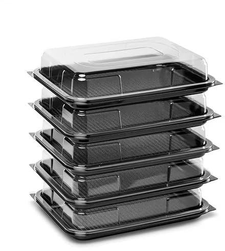 ZR Solutions Sandwich Platter Trays with Lids – Large Black Rectangular Plastic Serving Platter for Meal Prep, Catering & Takeout – Buffet Trays with Lids, Platters for Food Serving, Party Food 5pcs