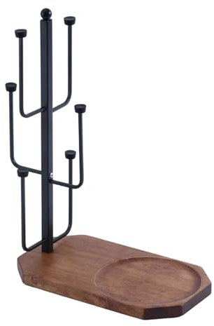 Rdxanc Organizador multifuncional para tazas de café con 6 ganchos y bandeja de madera, soporte de almacenamiento para encimera de cocina