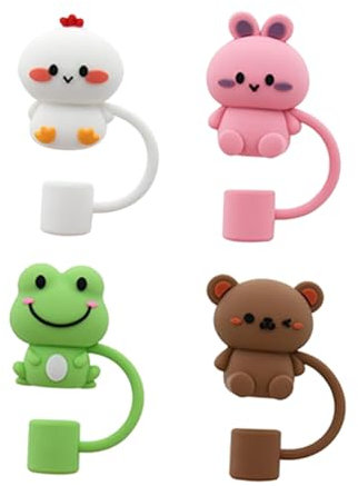 UKCOCO 4pcs Cute Silicone Straw Covers for Drinking Straws Adorable Animal Caps for Adults