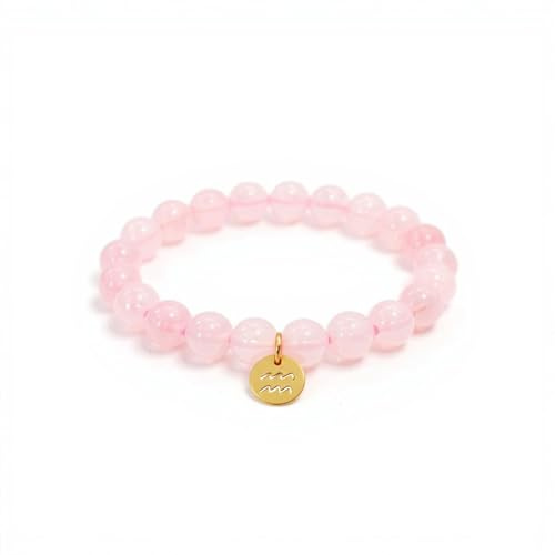Luna Roy Bracelet en quartz rose avec pendentif de votre signe du zodiaque, plaqué or 18 carats