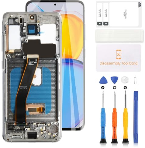 OLED-LCD-Bildschirm für Samsung Galaxy S20 5G, Ersatzdisplay für Samsung S20 5G G981 SM-G981F G981U G981B, LCD-Display, Digitizer, Touch-Glas, komplettes Montageset, Grau mit Rahmen (nicht 4G)