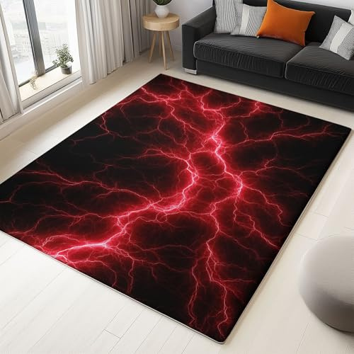 Generisch Digital Fantasie Film Blitz Teppich Jugendzimmer Kurzflor Pflegeleicht,rutschfeste Rückseite,Moderne Jungen Lass, Passend für Wohnzimmer Schlafzimmer, Schwarz Und Rot 140 x 200 cm