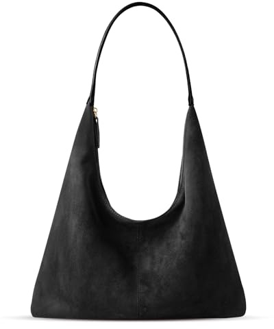XquiziFit Wildleder Schultertaschen Damen Wildleder-Geldbörse Boho-Taschen Slouchy Tasche Schultertaschen Trendige Halbmond Umhängetasche Lässige Handtasche für Arbeit&Reisen Schwarz