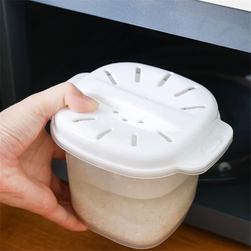 Helilyco Microwave Rice Cooker Steamer Portable Steamer Pot for Rice Pasta Vegetables 16x11x9cm Dishwasher Safe White
