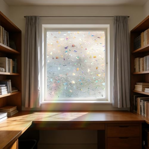 Sichtschutzfolie 95 x 220 cm Selbstklebend, Hitzeschutz, Anti Uv, Sonnenschutz, Wiederverwendbar, Ohne Klebstoff Blickdicht Sichtschutzfolie Fenster für Zuhause, Bunter Stein