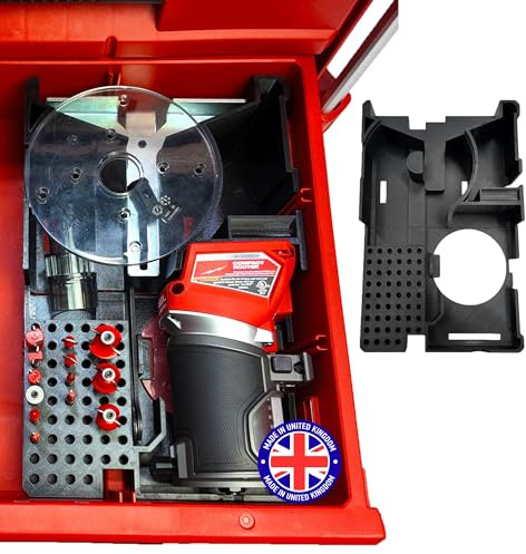 Milwaukee compatible Packout M18 Router Organizer for Milwaukee Packout 2 and 3 Drawer Tool Boxes – Precision Rigid Insert (Insert Only, Tools & Box Not Included) – Made in UK