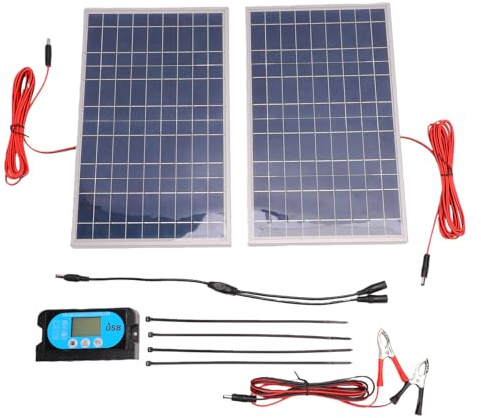 banapoy Kit Panneaux Solaires, 2 Panneaux Solaires Monocristallins 40W Contrôleur Charge 60 A pour Téléphone, Camping-car, Bateau, Ferme, Toit, Maison, Système Hors Réseau