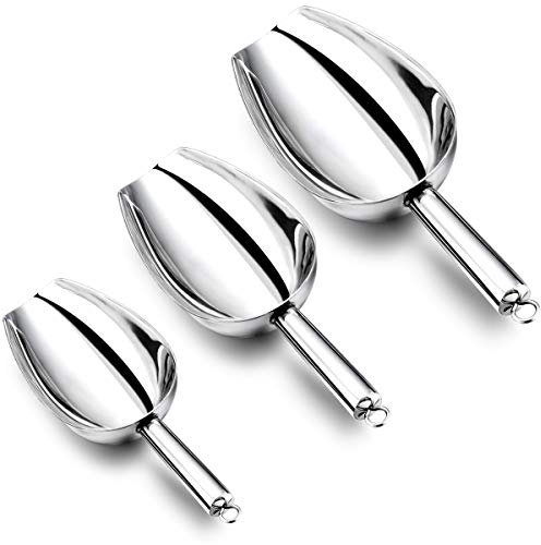 HaWare Stainless Steel Ice Scoop with 5/8/12 Ounce, Small Medium Large Metal Food Sweet Flour Scoop for Kitchen/Bar/Garden, Heavy Duty, Mirror Finished & Dishwasher Safe- 3 Pcs